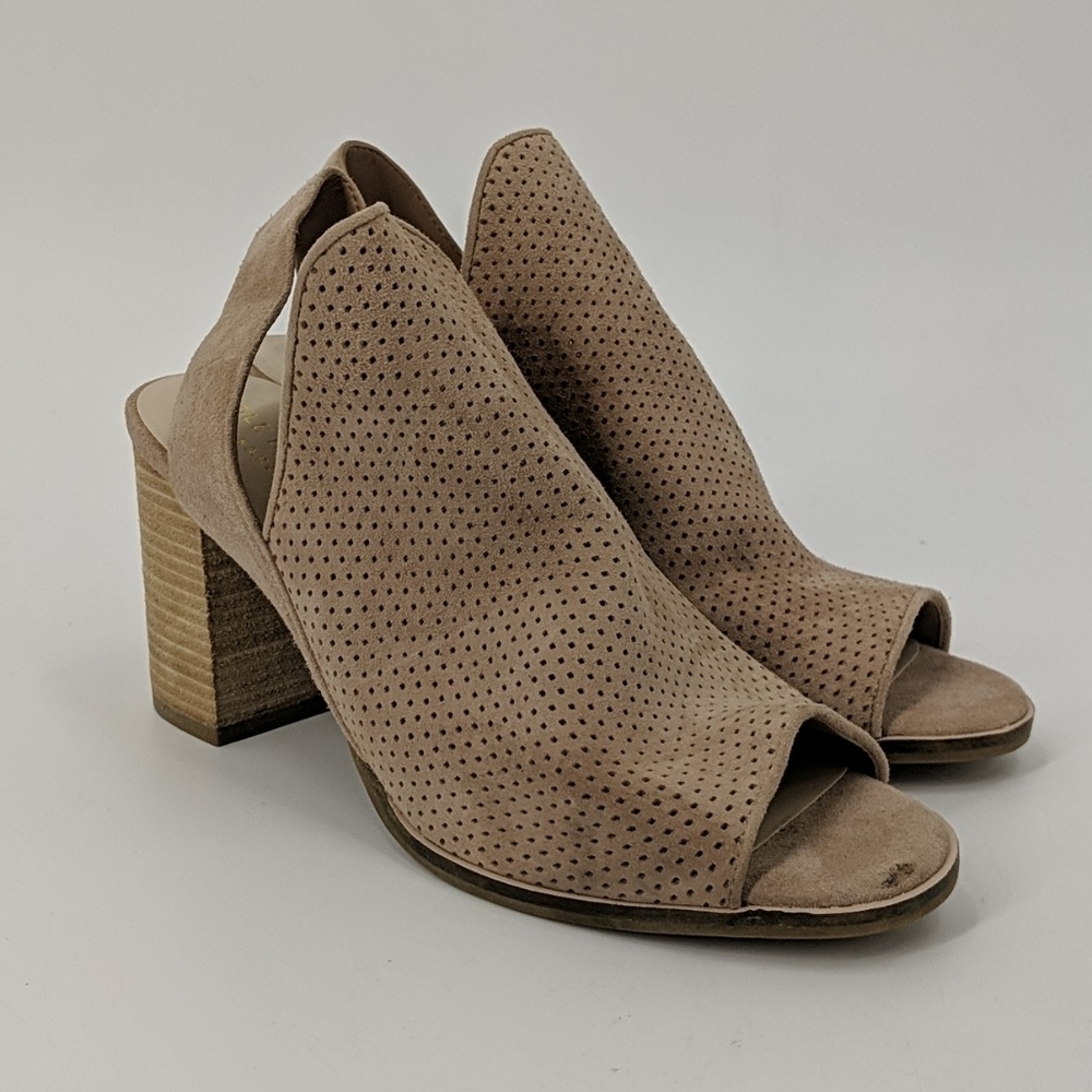 COLE HAAN Suede Peep Toe Slingback Heeled Booties